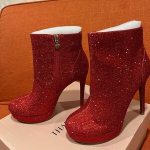 Thalia Sodi Sparkling Red Heeled Boots retail $130